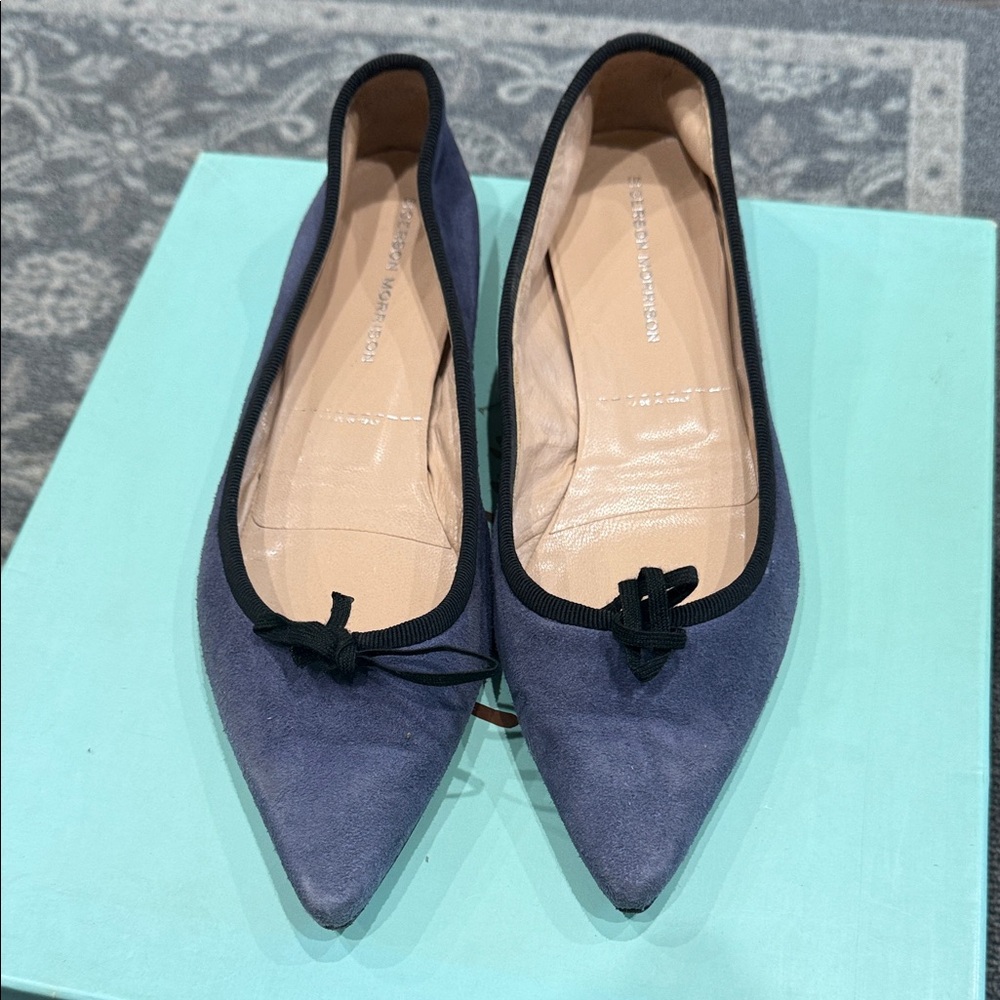 Sigerson Morrison Navy Pointed Flats with Black Trim